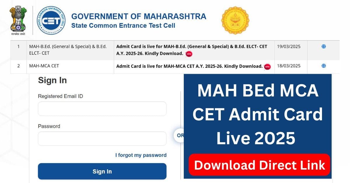 MAH BEd MCA CET Admit Card Live 2025