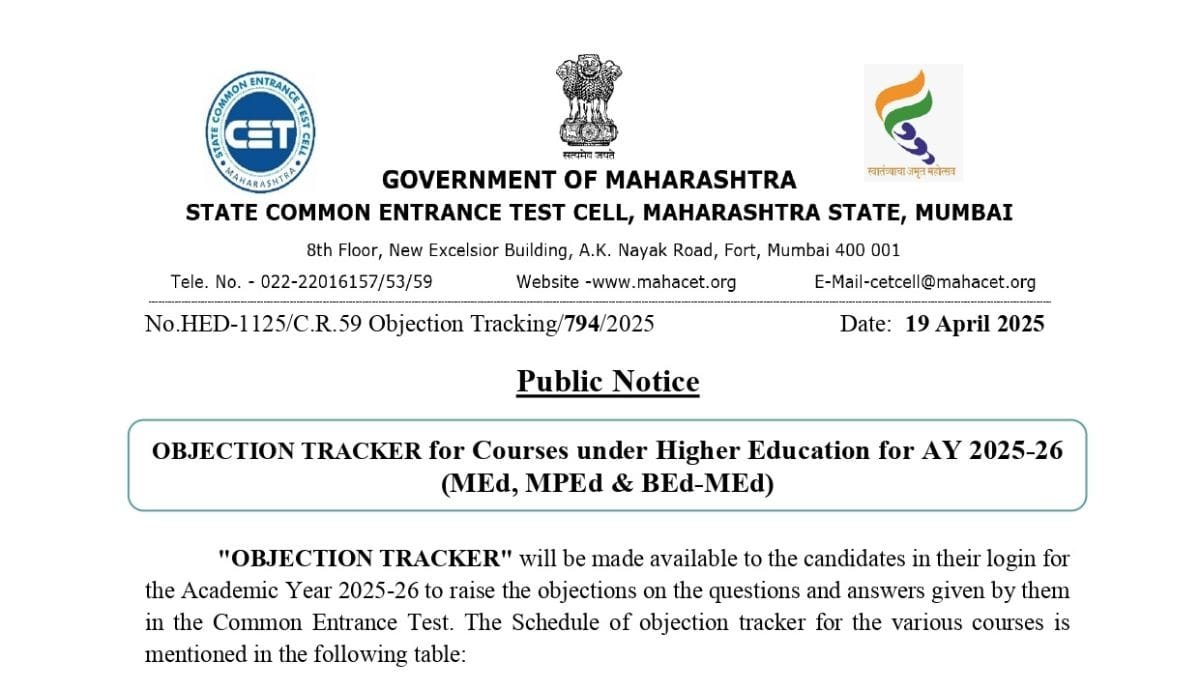 MHT CET OBJECTION TRACKER Notice