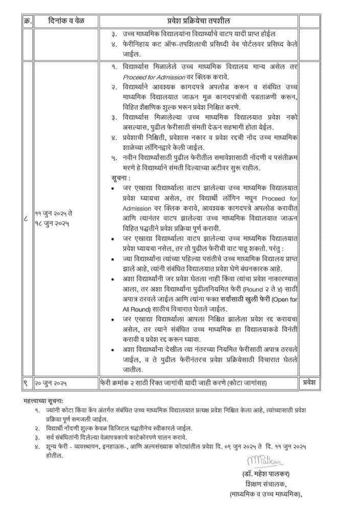 11th Admission Time Table 2025