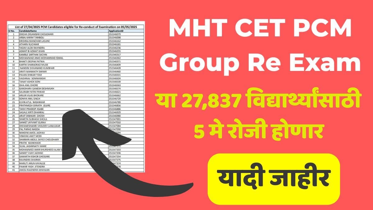 MHT CET PCM Group Re Exam List
