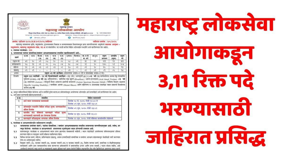 MPSC Pasusavardhan Sahayyak Ayukt Bharti 2025