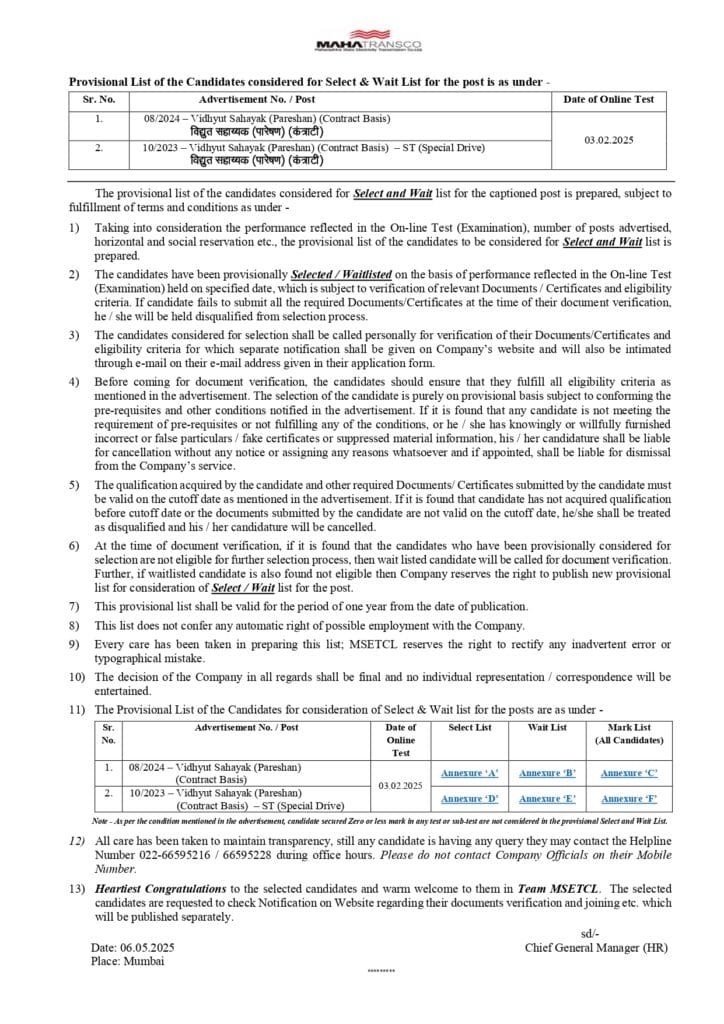 Vidyut Sahayak Result