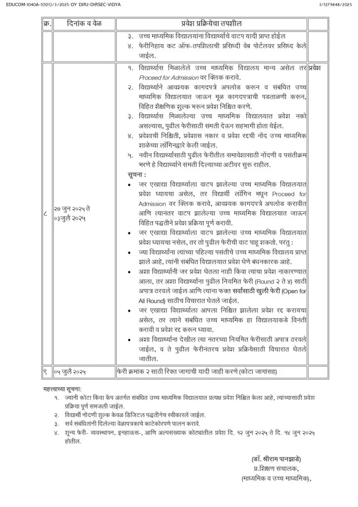 11th Admission Cap Round Date
