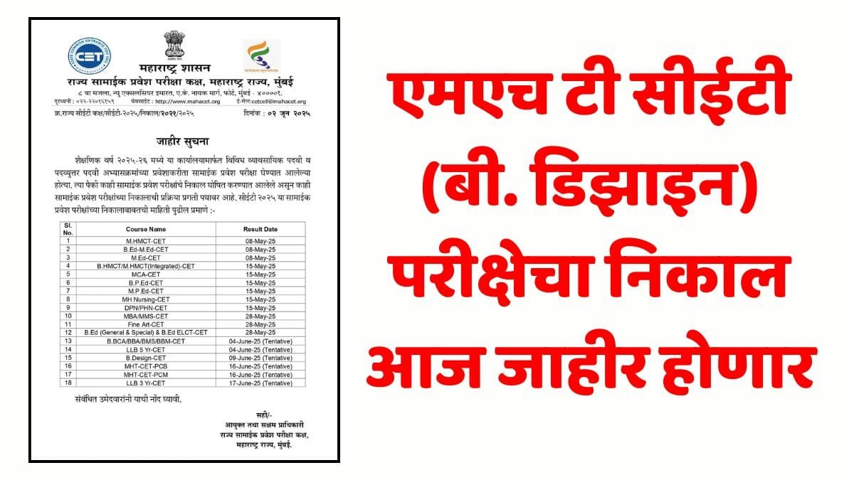 MHT CET B Design Result 2025