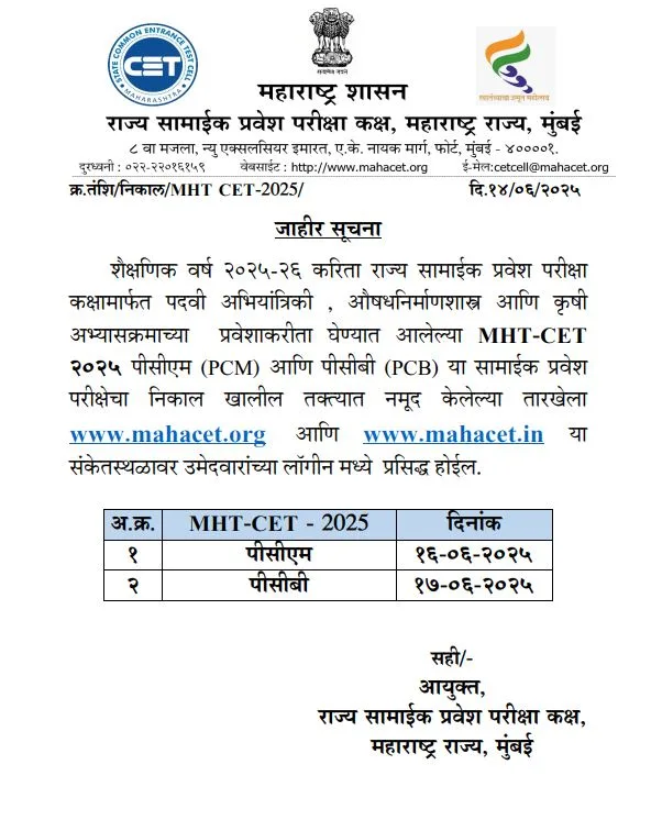mht cet result 2025