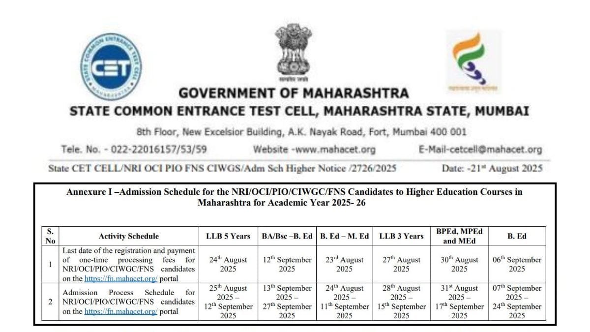 CET CELL Higher Education New Time Table