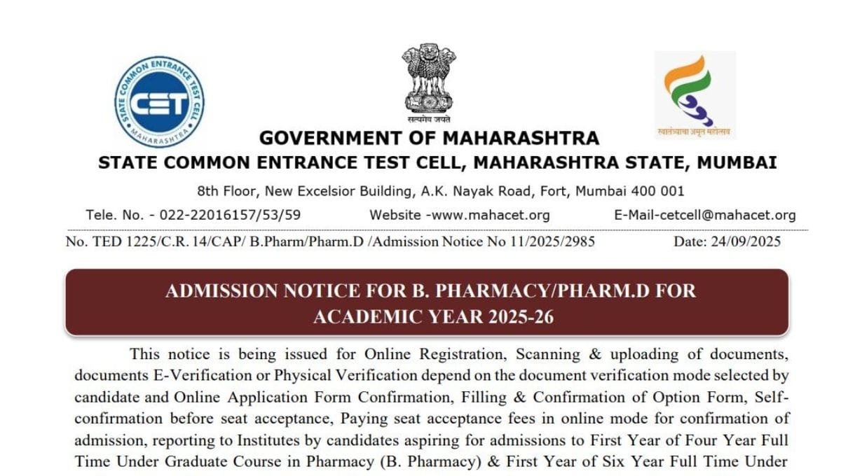 B Pharmacy Pharm D CAP Round Schedule 2025