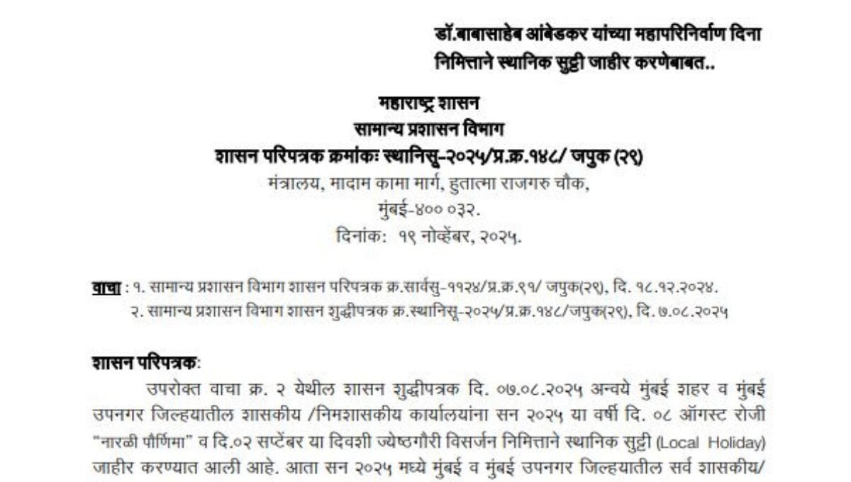 Mahaparinirvan Din Holiday Circular