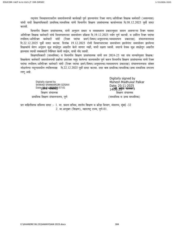 Sanch Manyata Atirikt Shikshak Samayojan