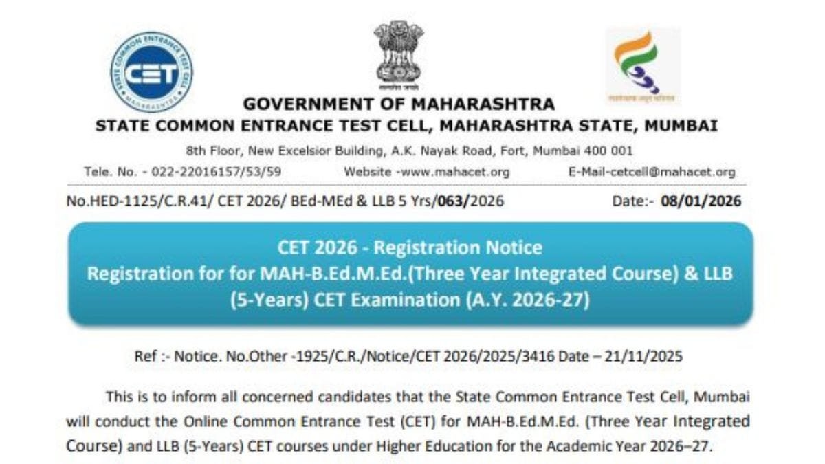 CET Registration BEd MEd LLB 5 Yrs Notice 2026