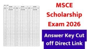 MSCE Scholarship Exam 2026 Answer Key Cut off Direct Link
