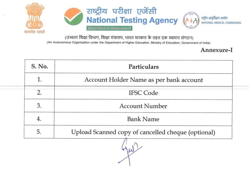 NEET 2026 Fee Refund Process Particulars