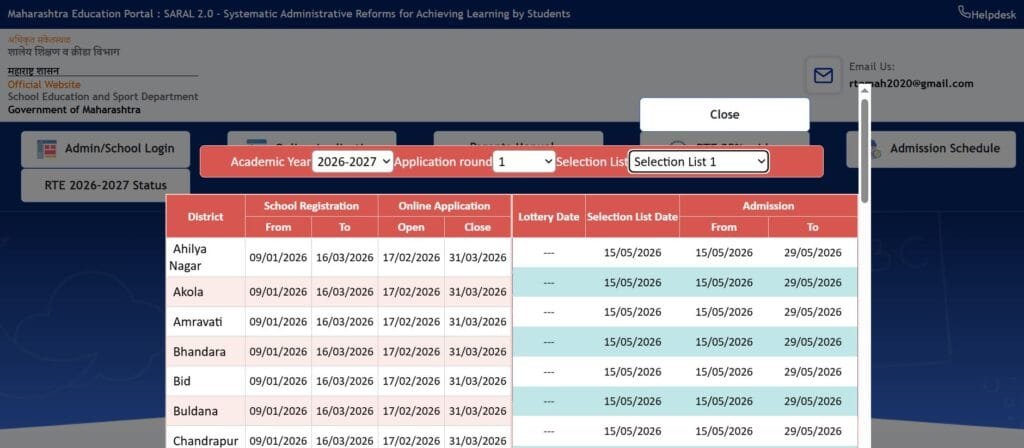 RTE 25 Admission Selection List 1 Date Extension 2026