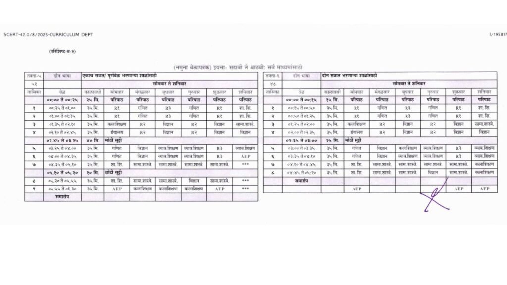 6th to 8th school time table 2026-27