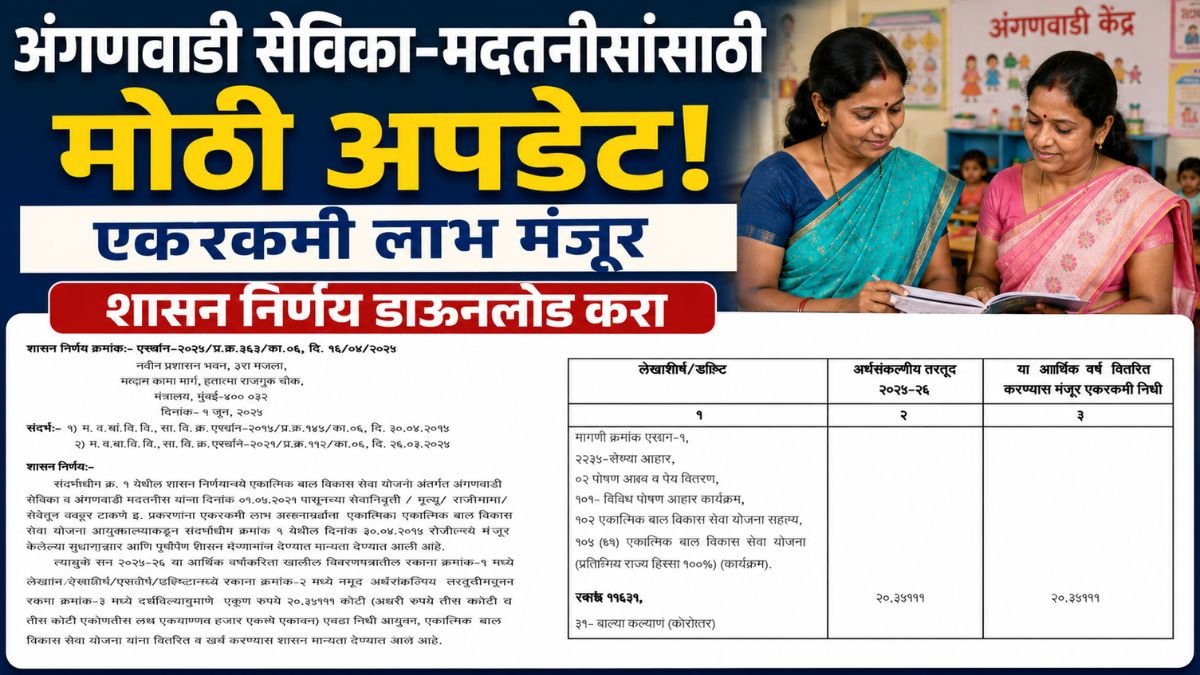 Anganwadi Sevika Lump sum benefits gr 2026